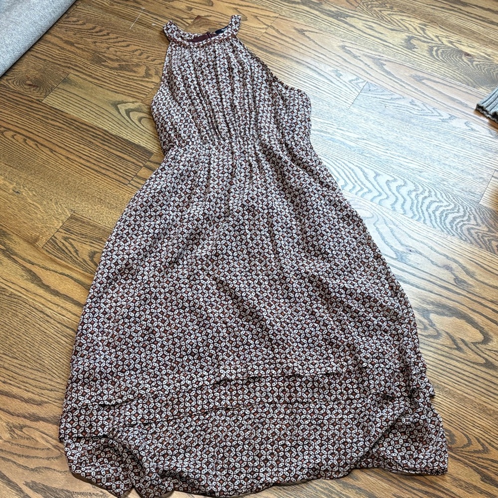 Madewell Halter Neck Silk Dress in Brown Tile Pattern, 0